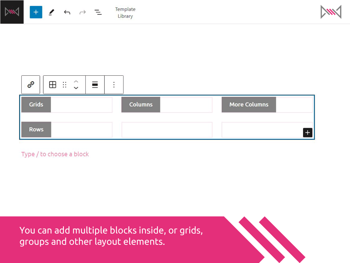 Add multiple blocks inside the link block — such as grids, groups, and layout containers.