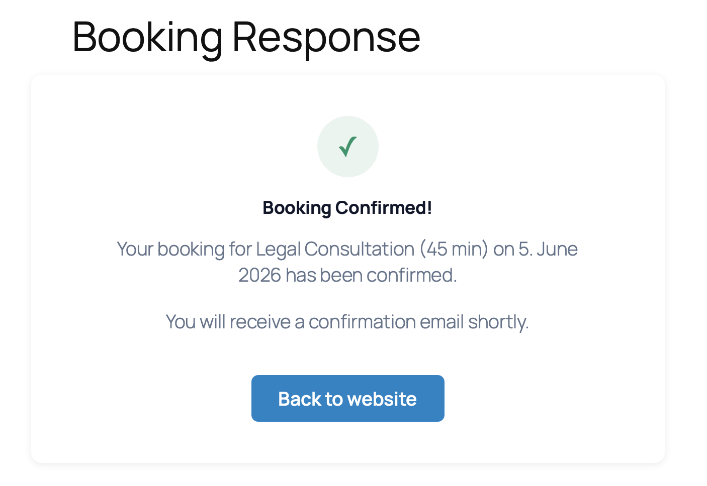 Customer confirmation page. One-click accept or decline from the offer email, with a clear confirmation back to the visitor
