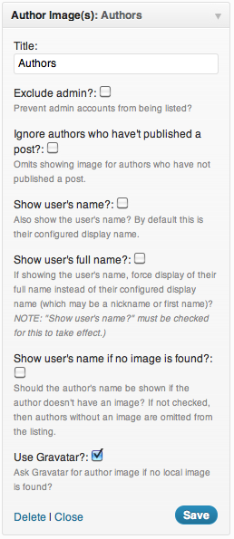 A screenshot of the plugin's widget configuration.