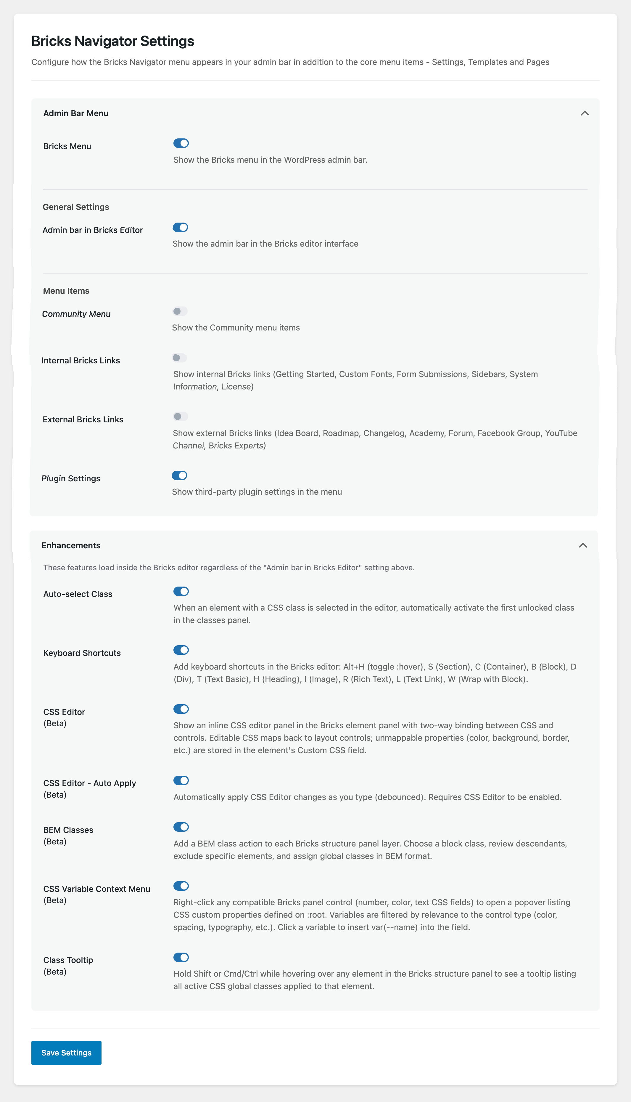 Screenshot showing the plugin's settings page.