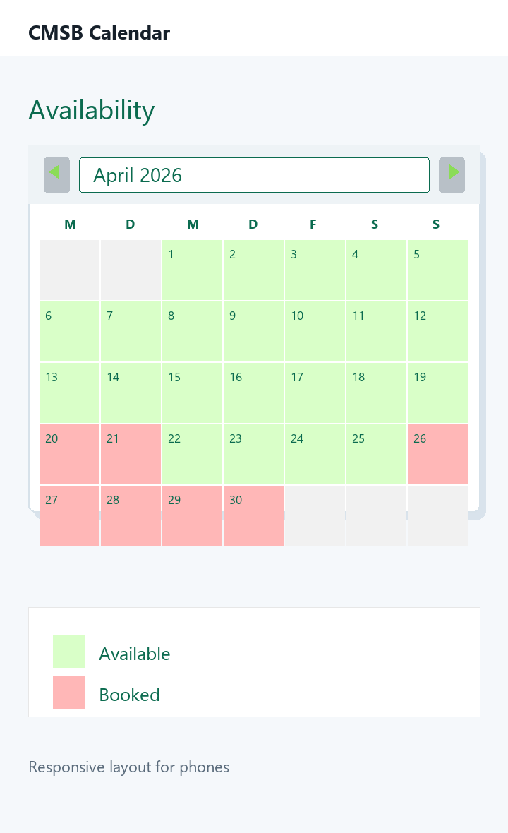 Responsive mobile calendar layout.