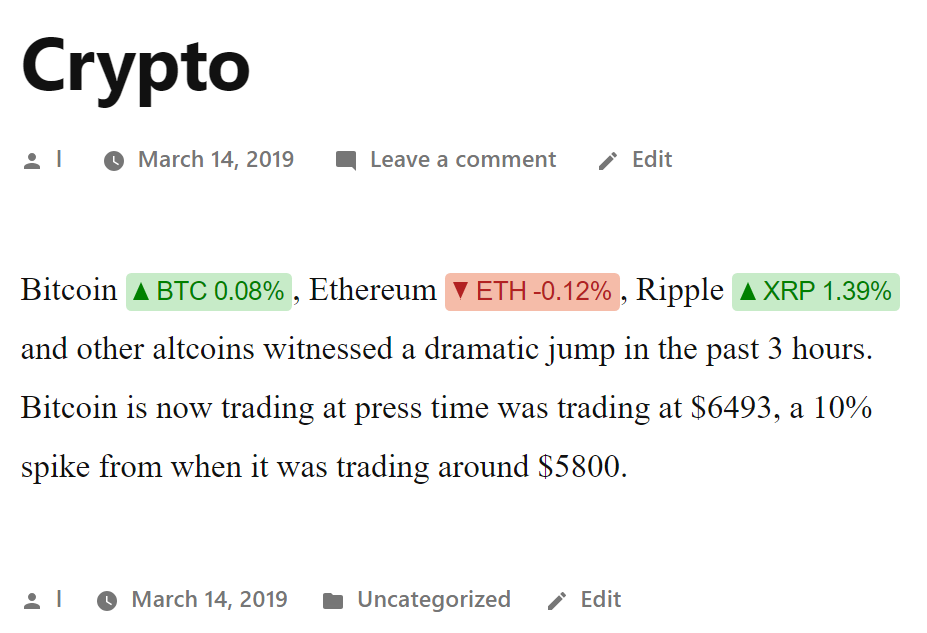 Post with cryptocurrency prices.