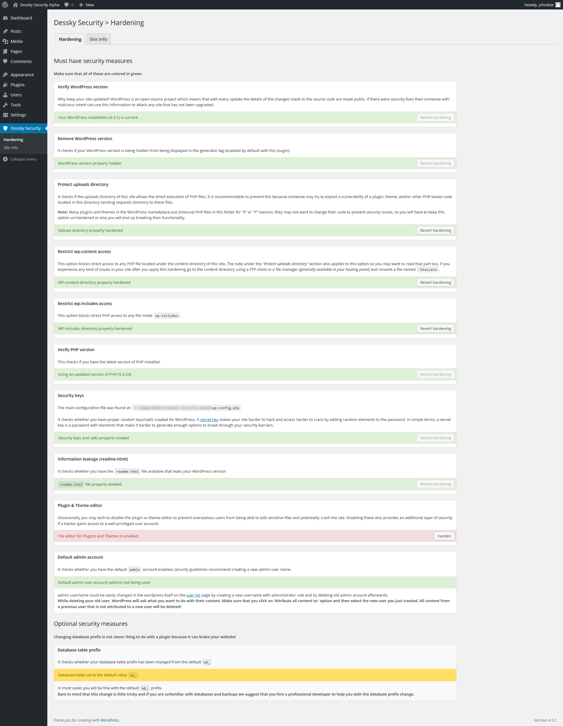 'Hardening' page.