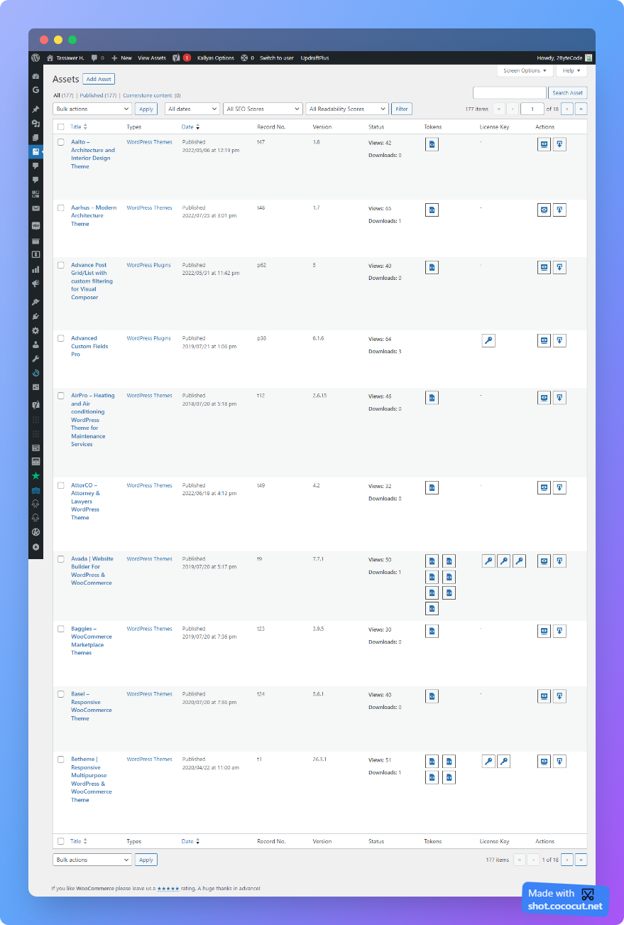 Asset List Screen - WP List Table for display list of assets added with some custom columns.