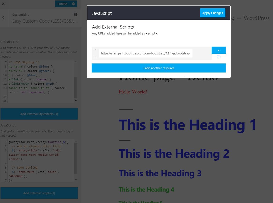 Add external scripts and choose their placement.