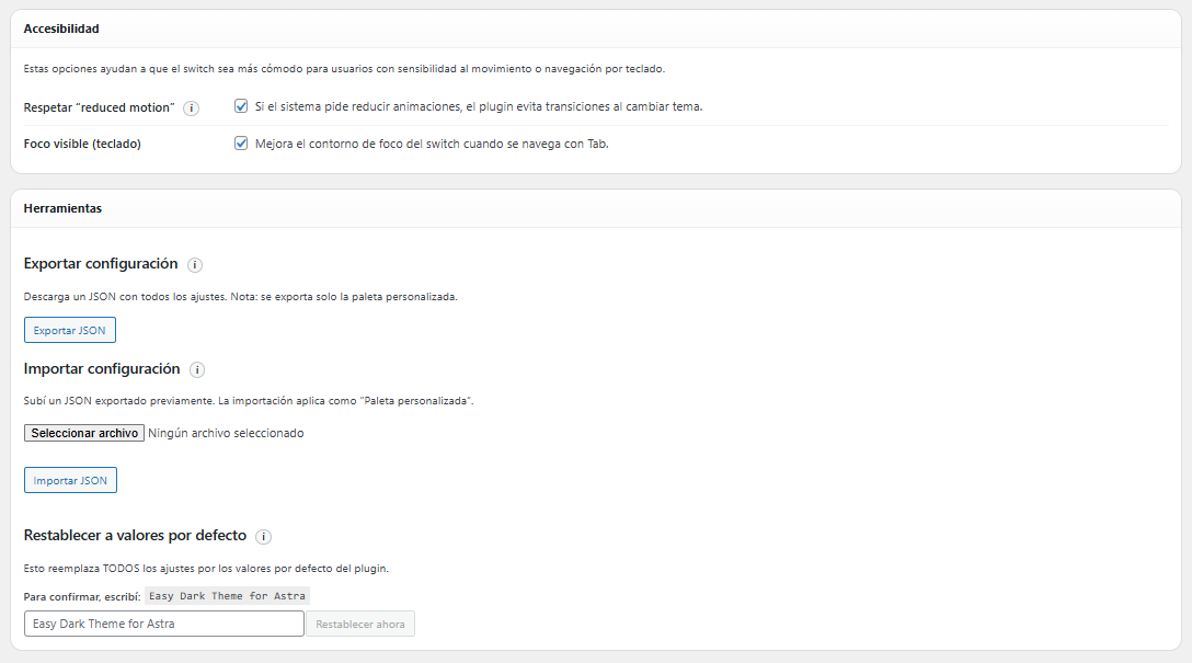 Accessibility + Tools sections