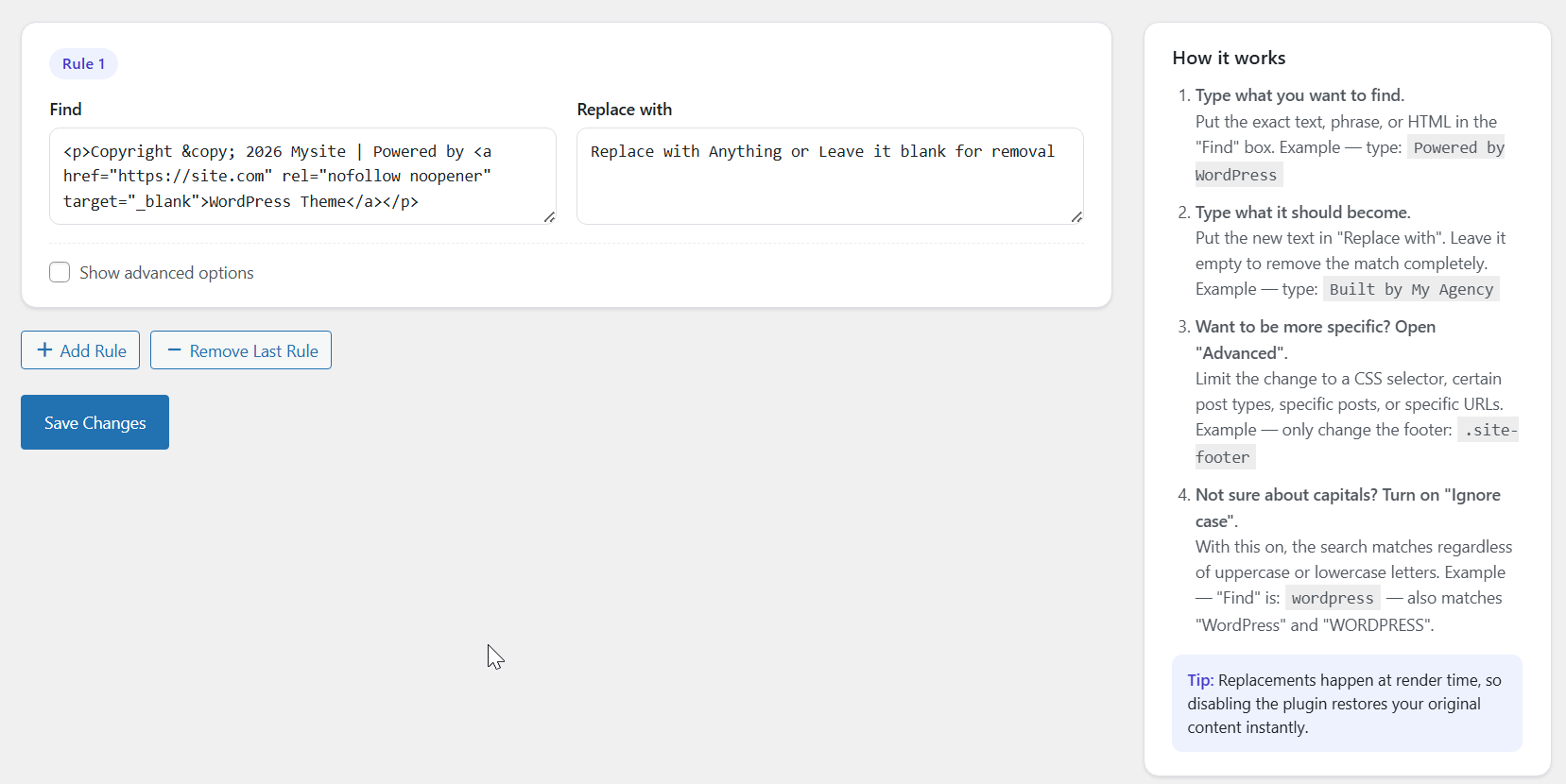 Remove footer credit