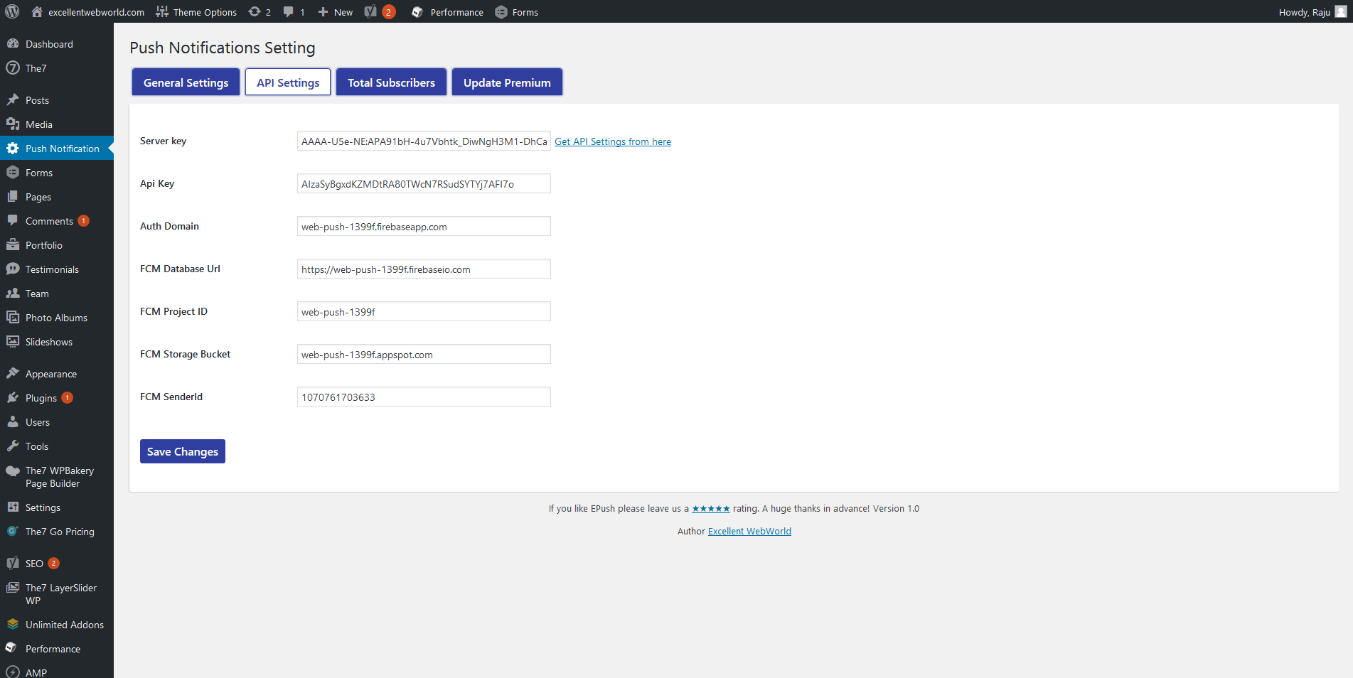 API Settings.