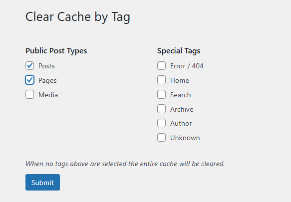 New Clear Cache by Post Type option