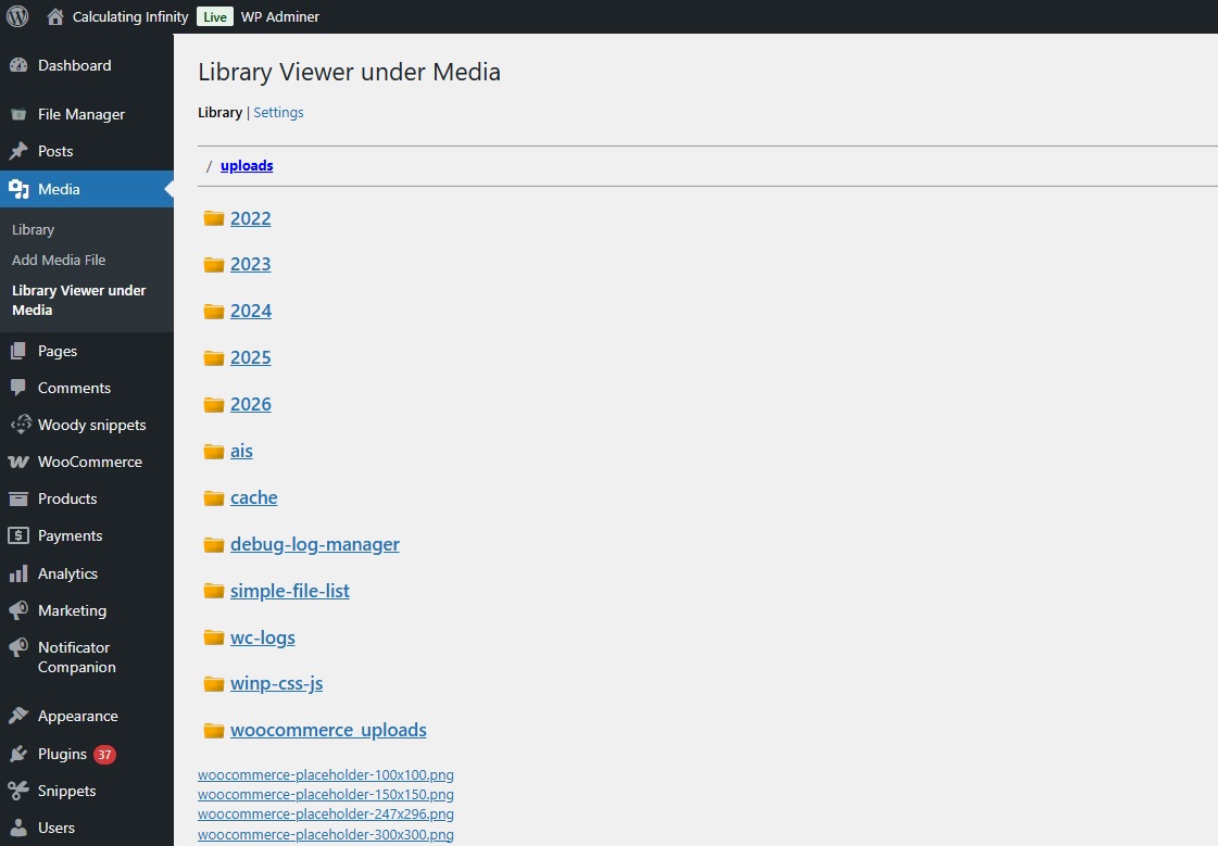 The displayed library according to the settings from the previous screenshot.
