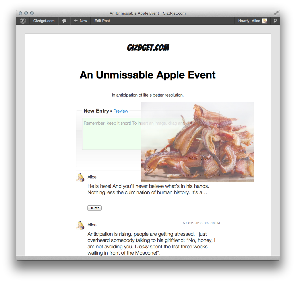 Dragged photos are automatically inserted.