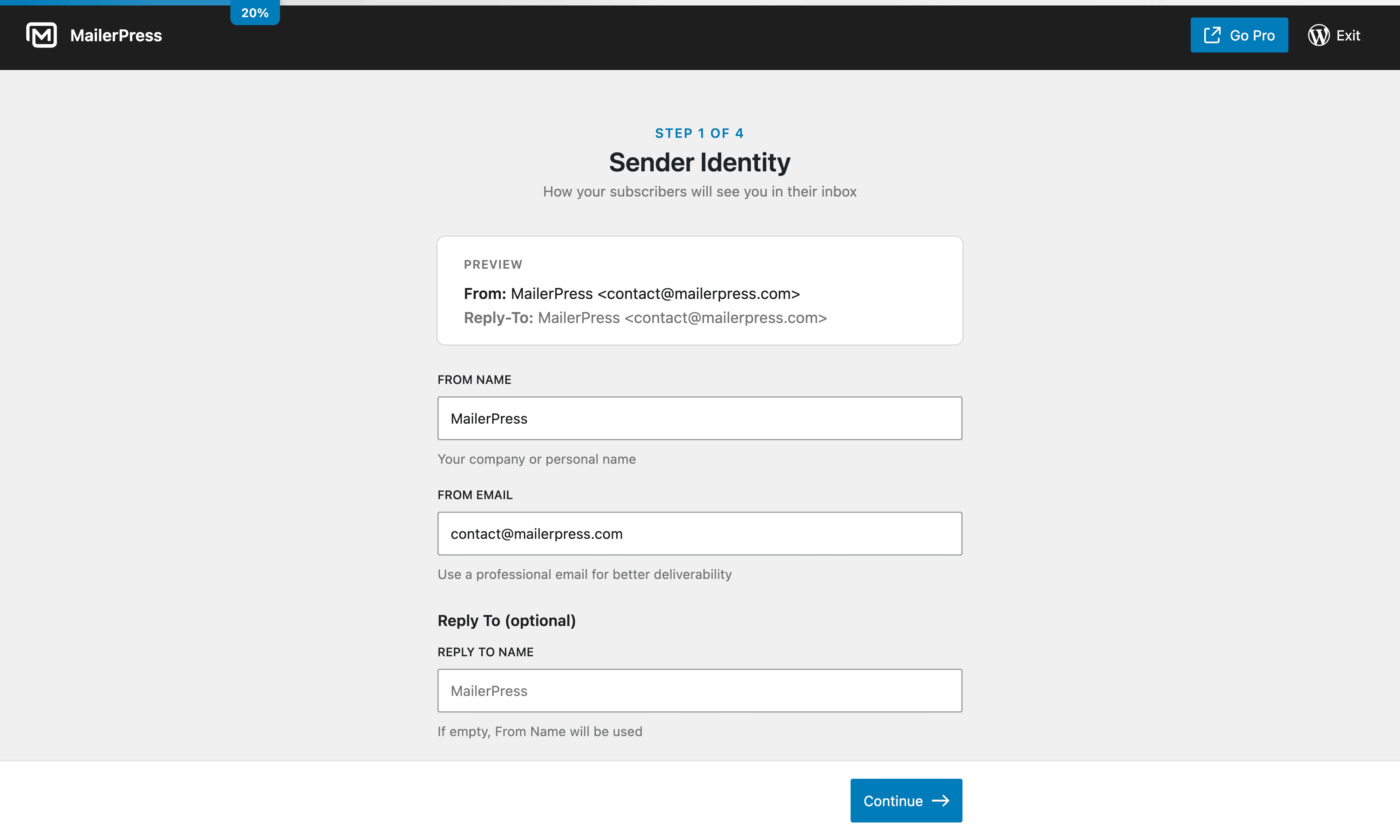 Setup wizard — configure your email settings