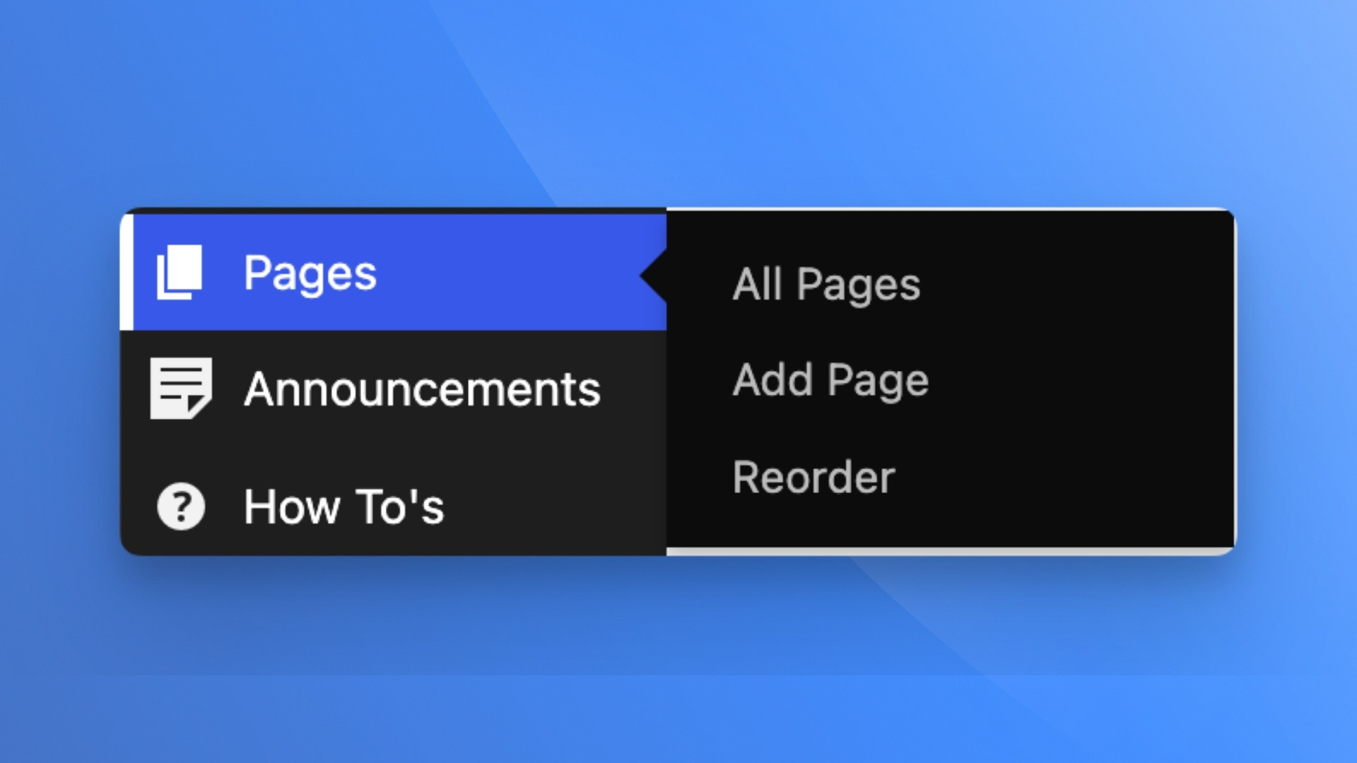Example Reorder menu showing up for pages.