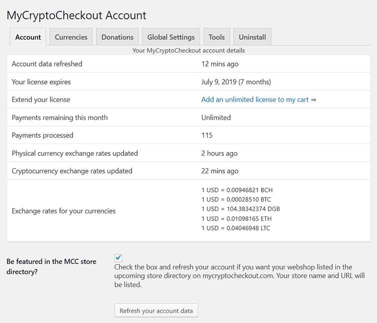 Account overview tab