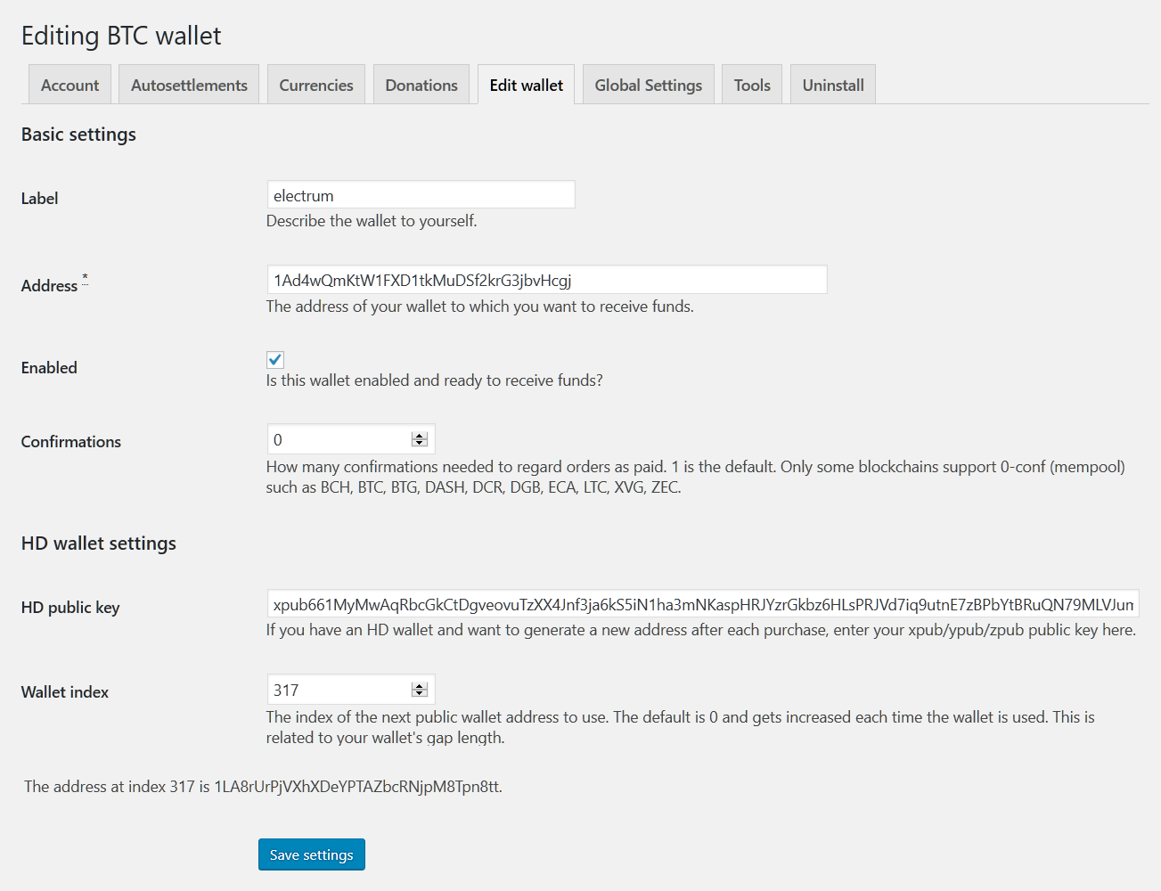 Edit wallet