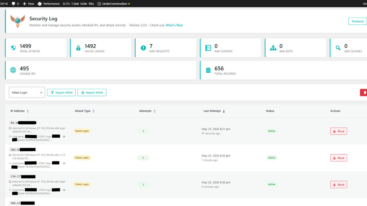 The Failed and Successful Login Attempts log showing active filters and toolbar actions.