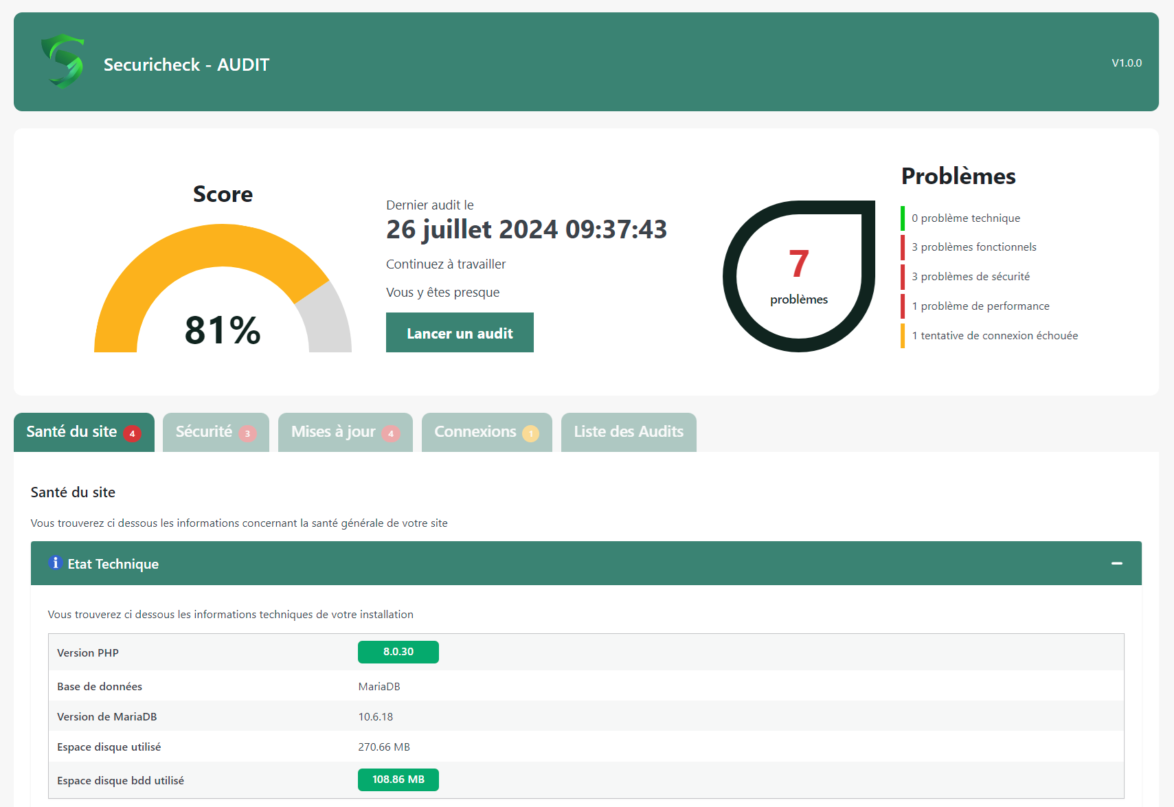 Vérifiez votre Score de sécurité global.