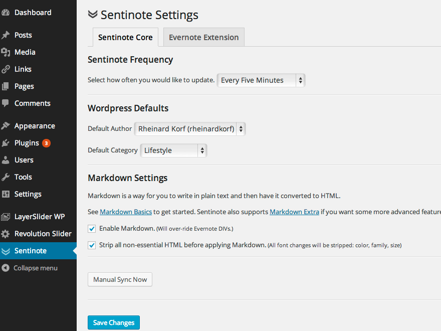 Sentinote Core Settings