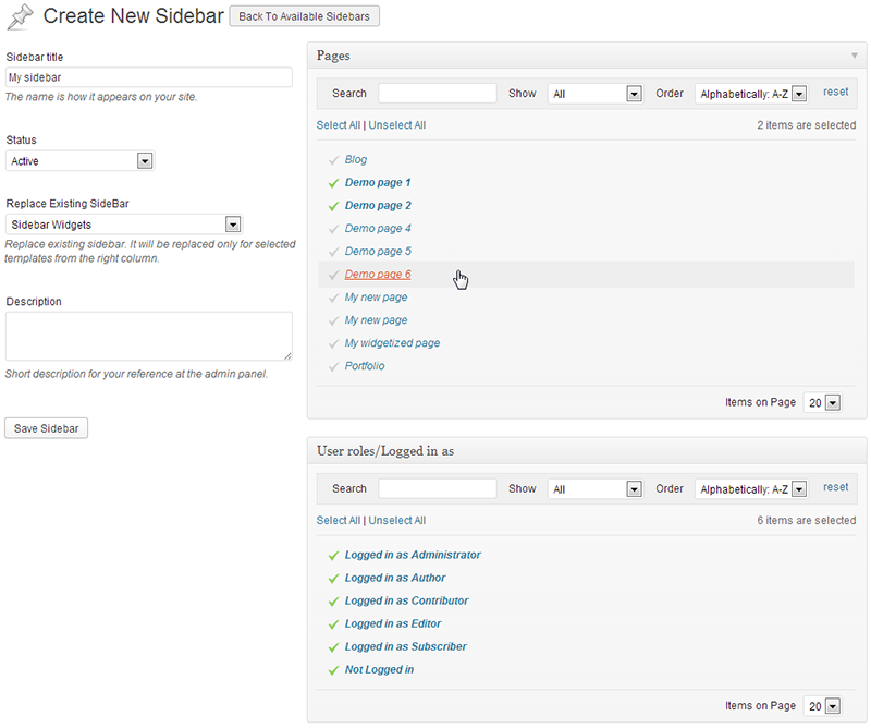 Create a custom sidebar(widget area), replace existing sidebar, select pages to display the new custom sidebar