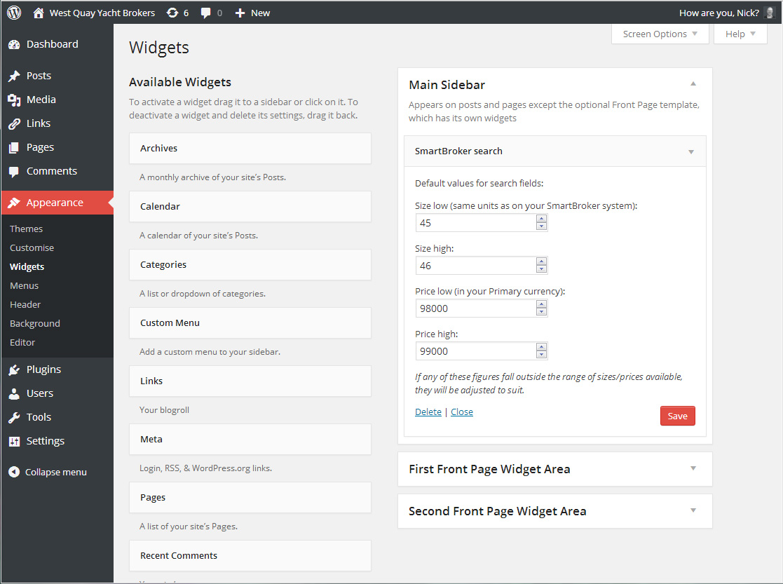 Adding the SmartBroker search widget to a sidebar (with default size and price values)