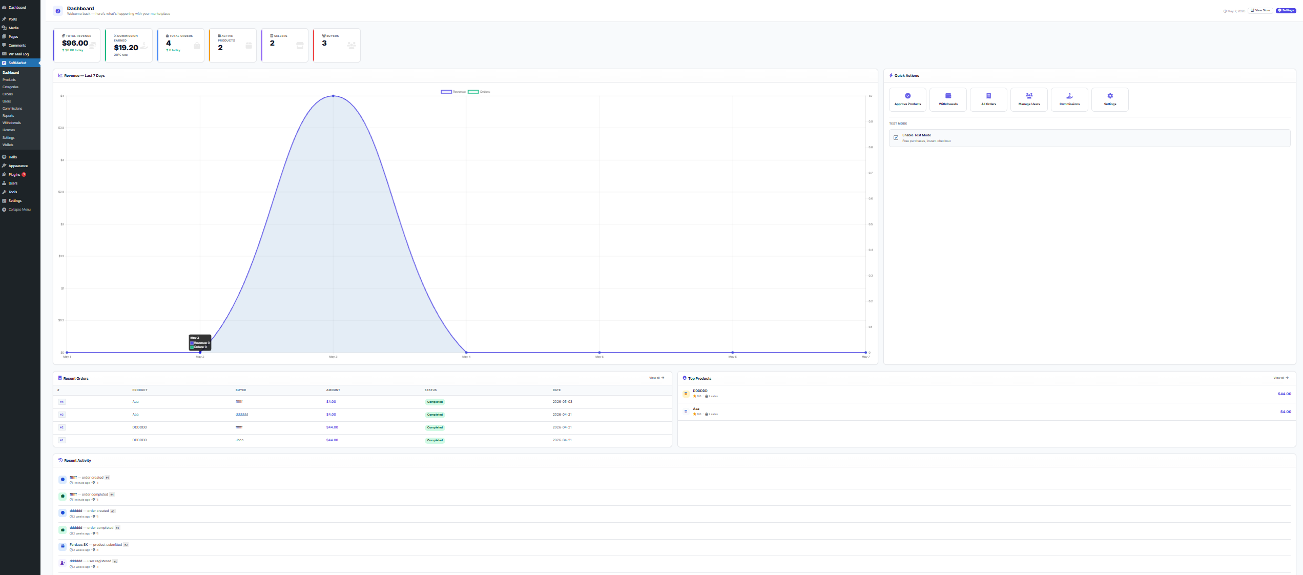 Marketplace homepage with hero search, category grid, and product listings