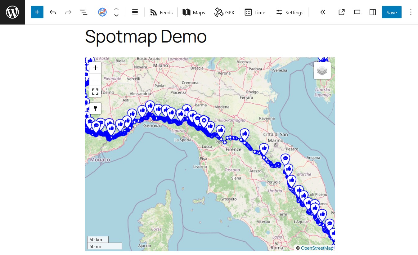 The Gutenberg block with live map preview