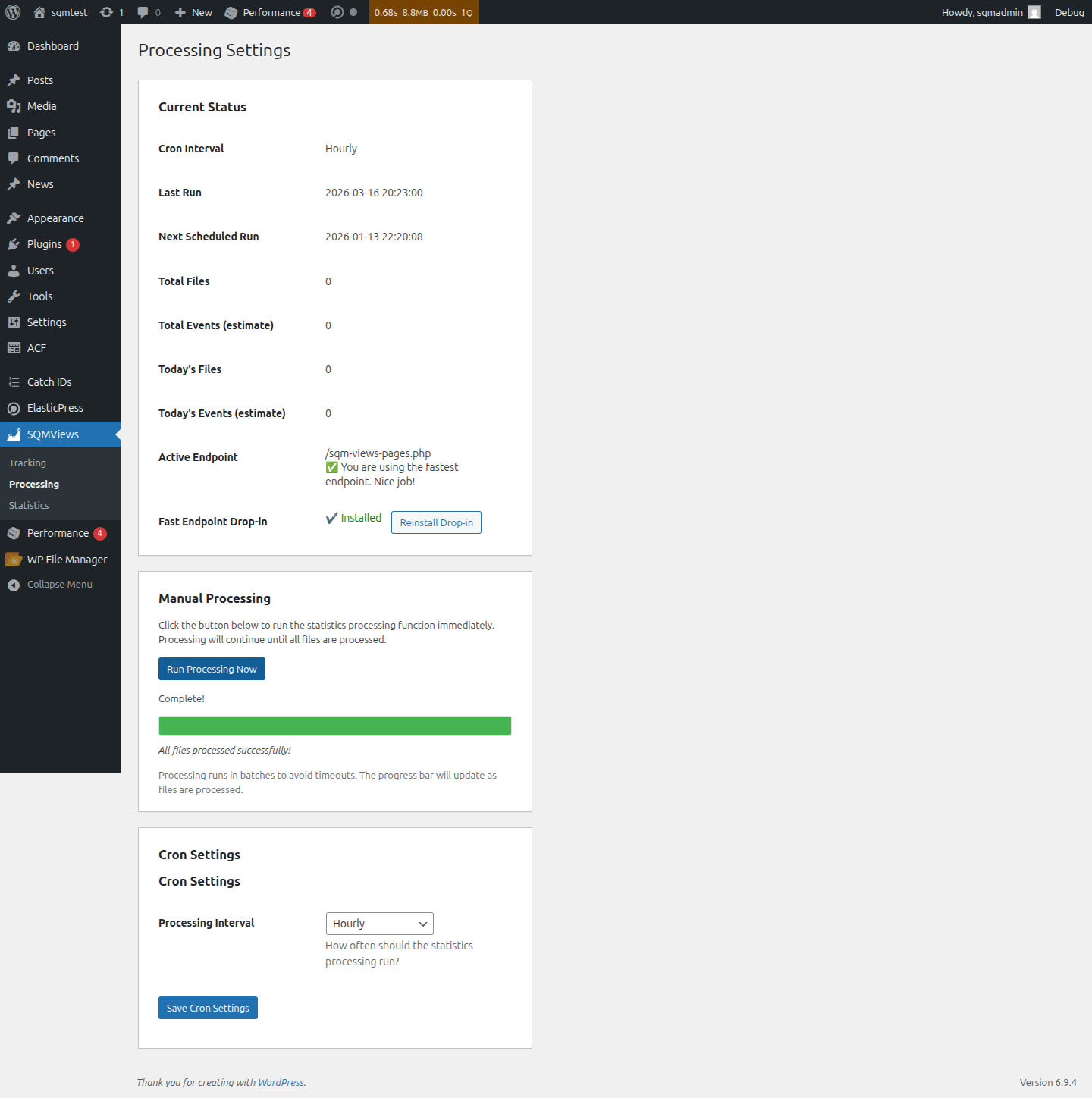 Statistics overview displaying total records, recent activity, and active endpoint configuration