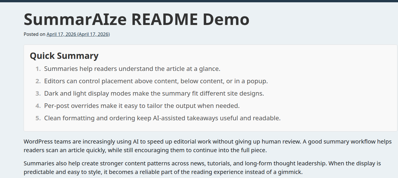 Configure whether takeaways appear above or below content.