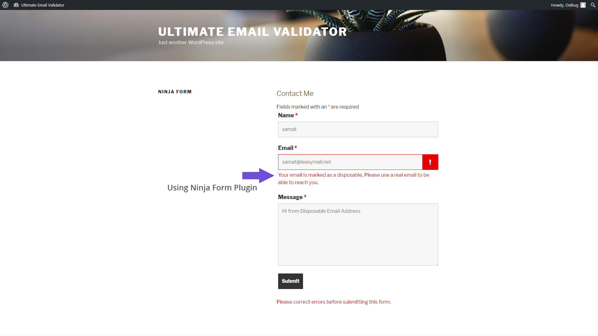 Using Ninja Forms Plugin