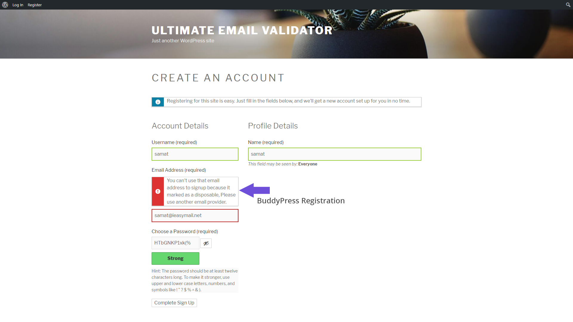BuddyPress Registration