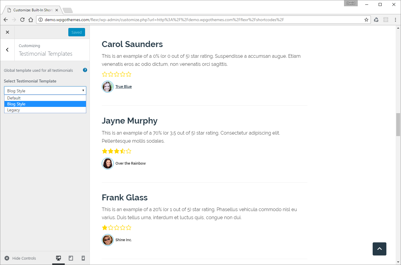 Choose a testimonial template. There are currently 3 templates included with Ultimate Testimonials. More to come soon!