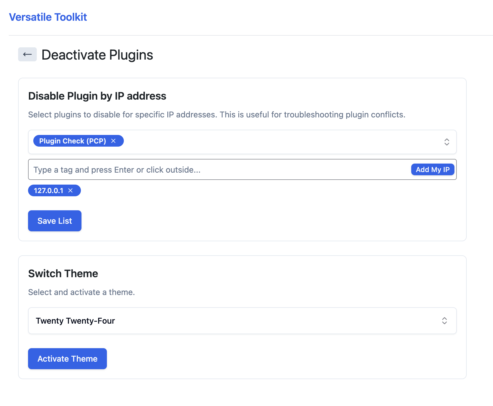 Main dashboard with service overview