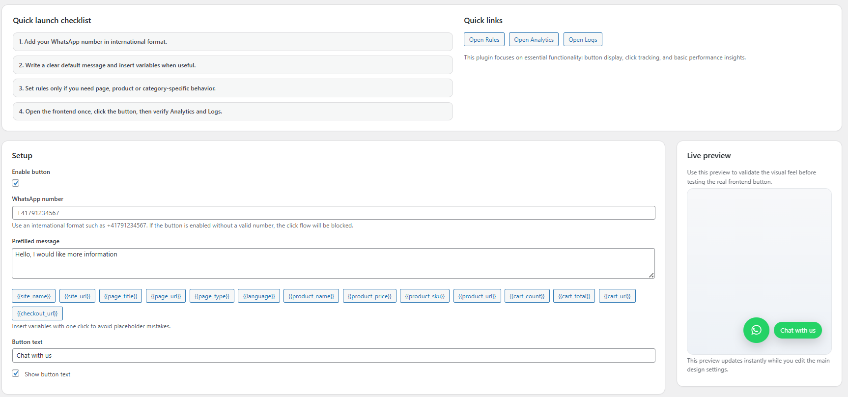 Button settings.