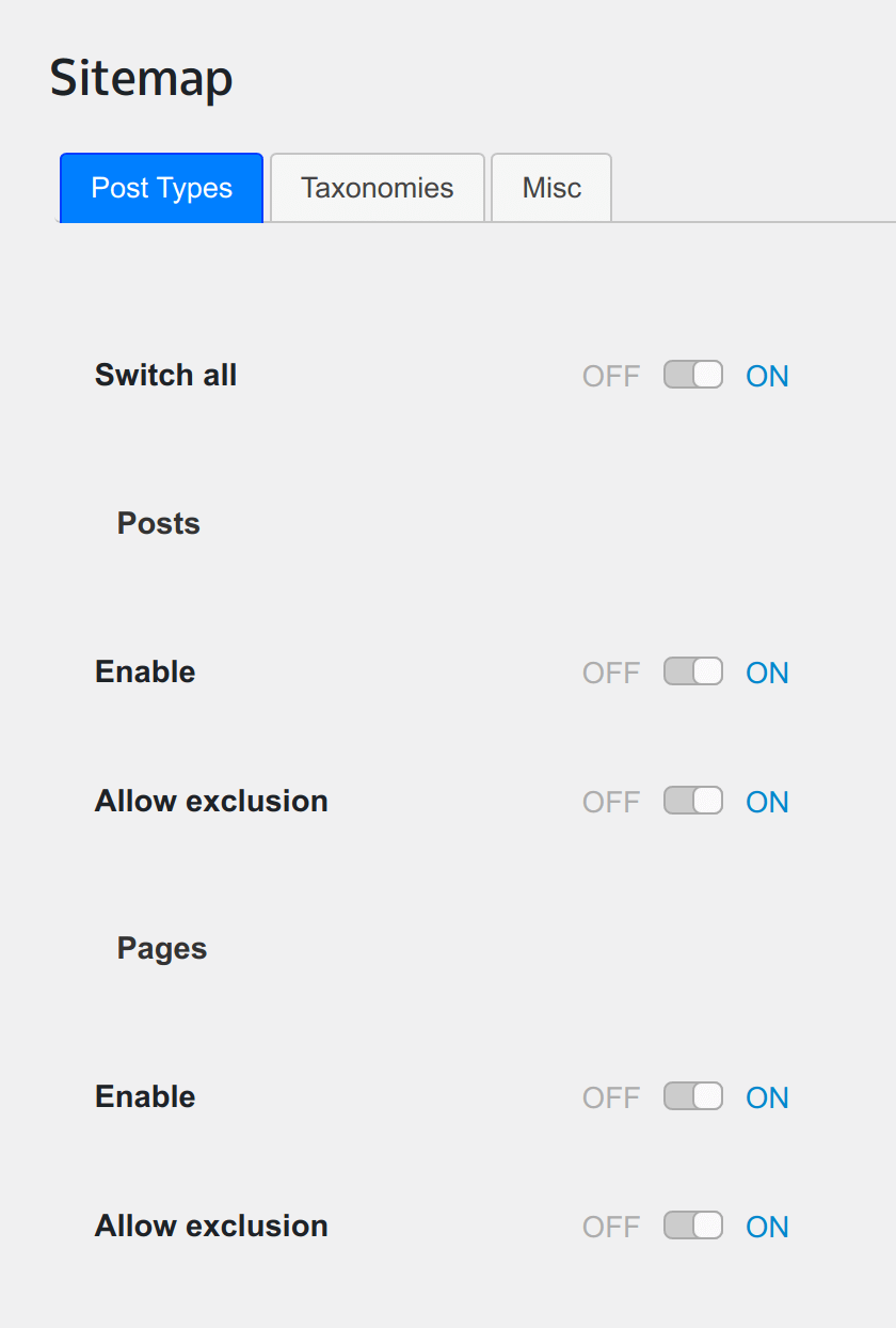 Global configuration - post types settings.