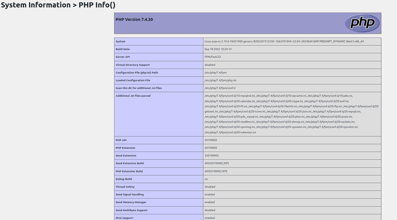 Raw phpinfo().
