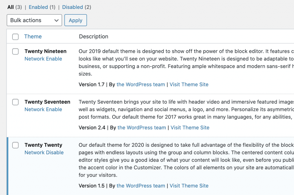 Manage Network Themes List
