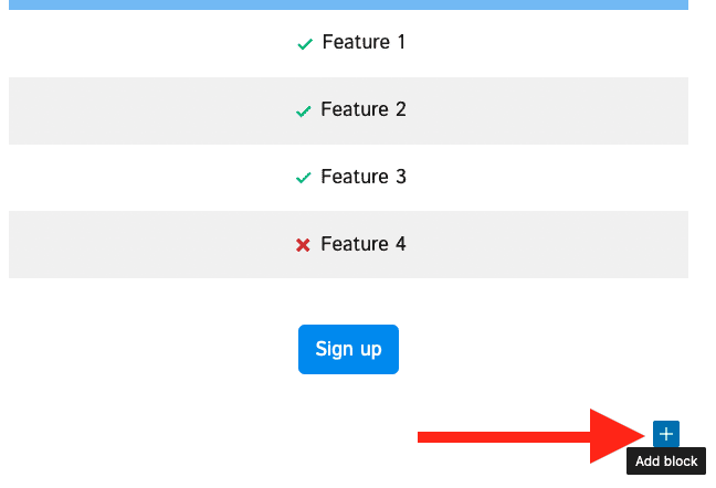 Gutenberg Pricing Table block