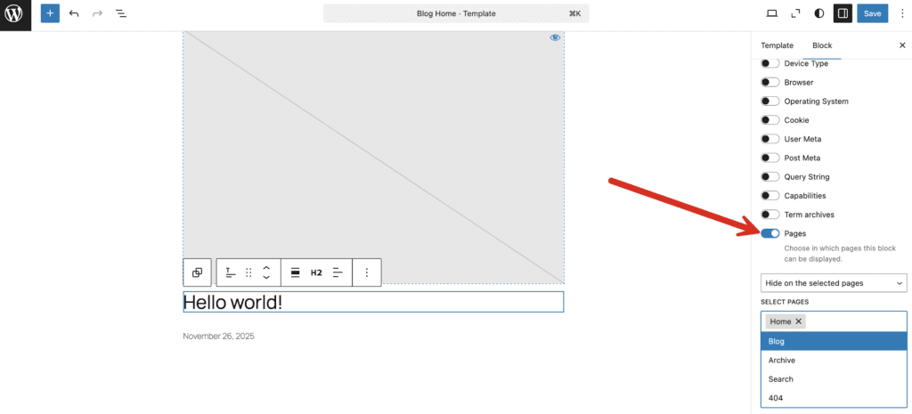 Show on Selected Pages
