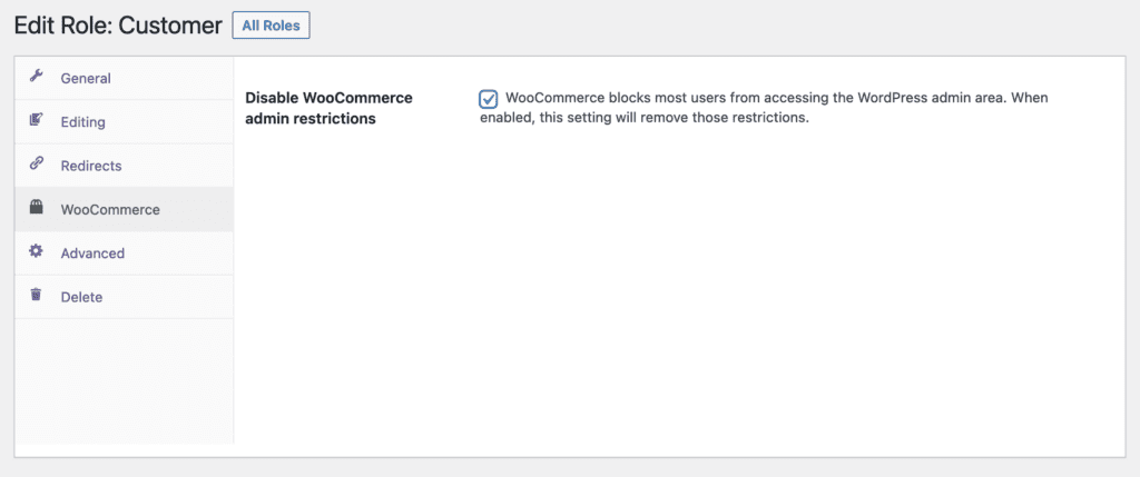 WooCommerce admin restrictions for Customers