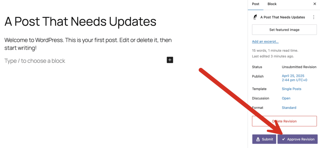 Approve Revision button