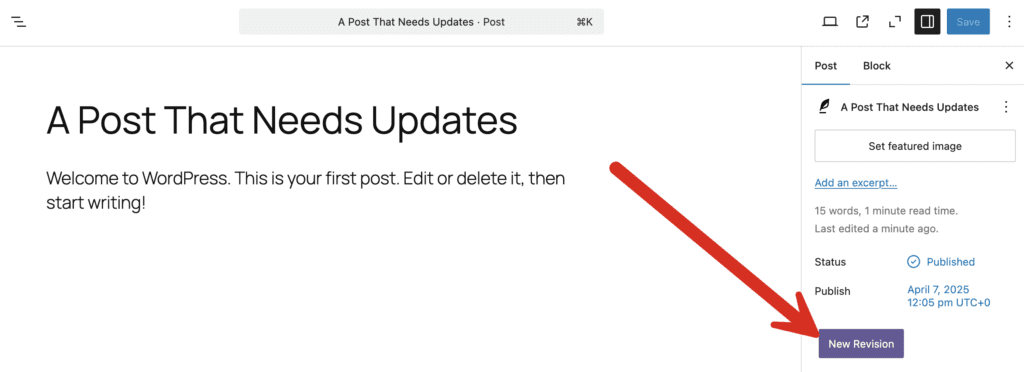 New revision button inside posts