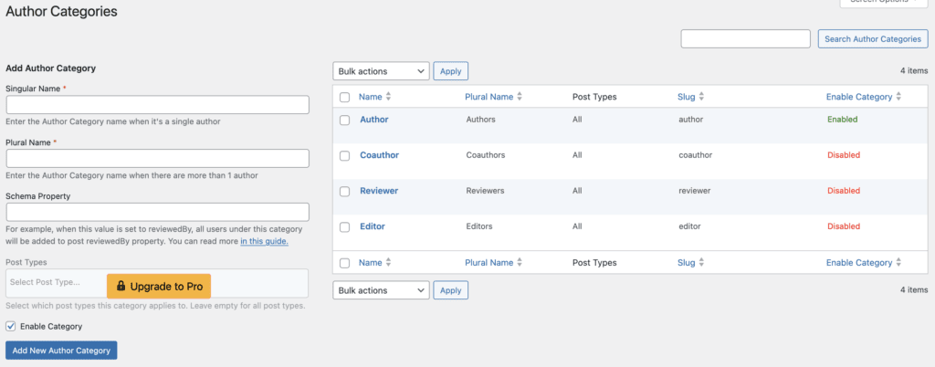 Author Categories box