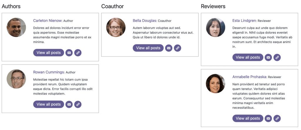 Boxed layout for author categories