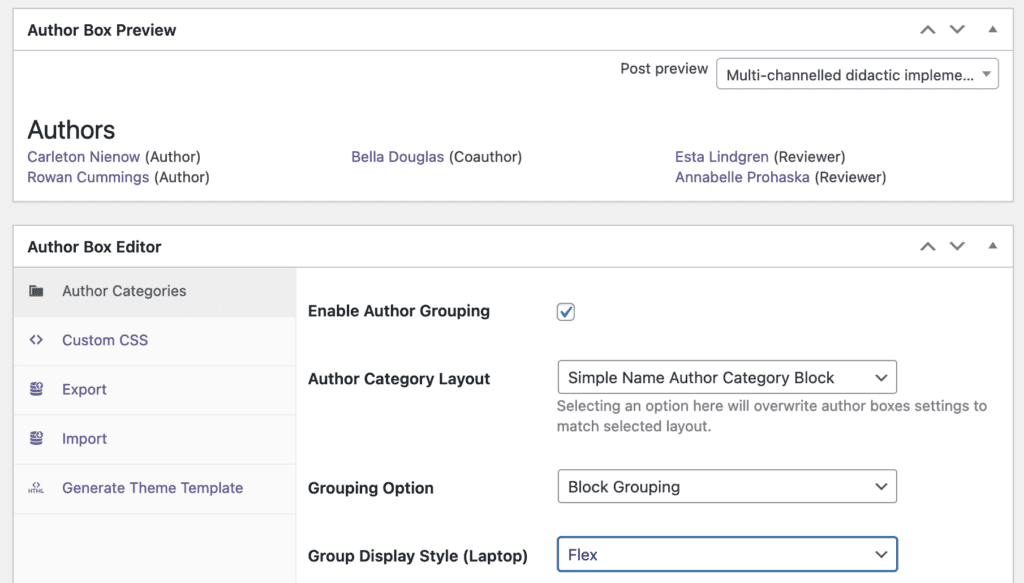 Simple Name Author Category Block layout