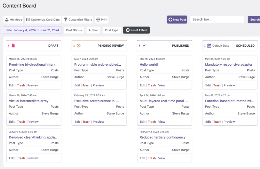 Content Board screen