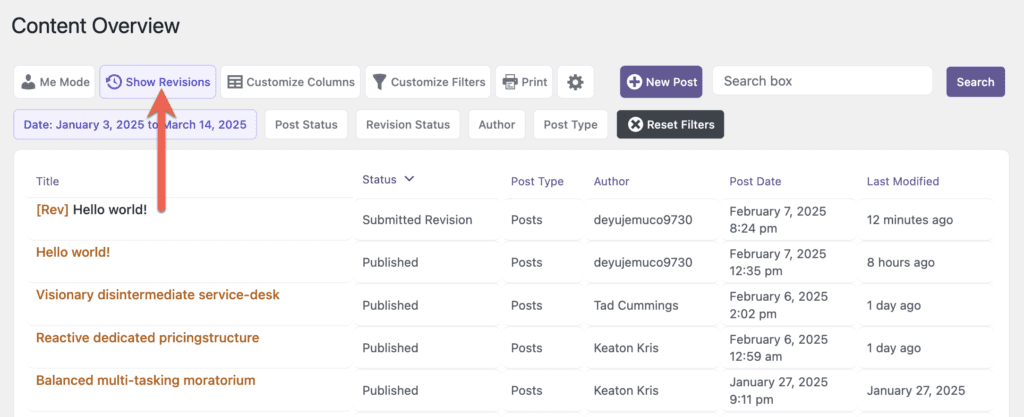 Content Overview revisions