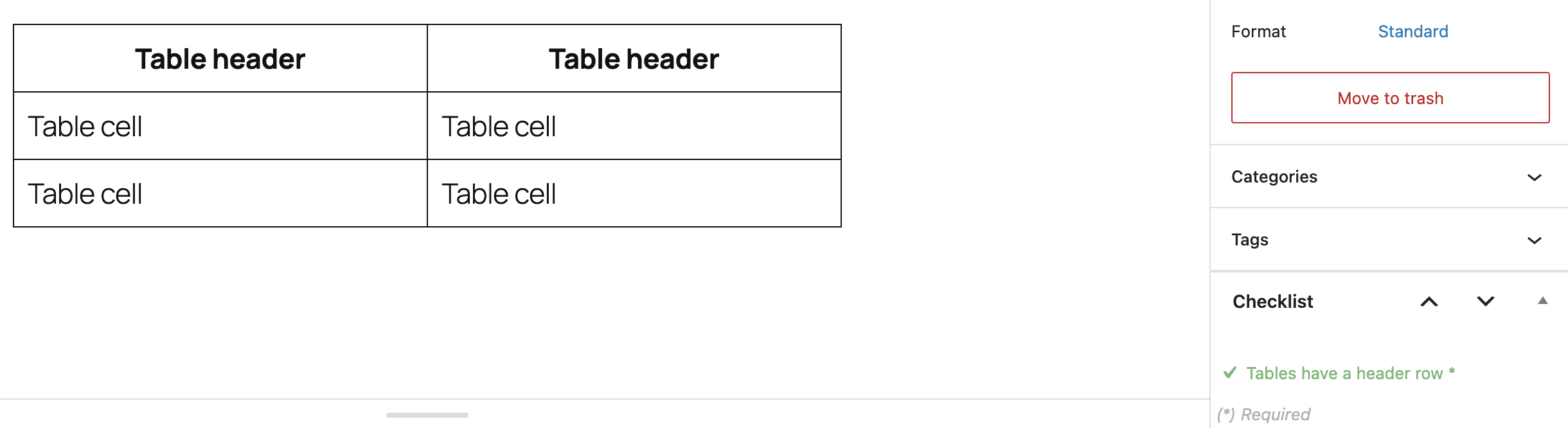 Tables have a reader row settings green