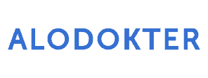 Logo Alodokter yang tertulis dengan huruf kapital berwarna biru, berfungsi sebagai identitas dalam konteks layanan kesehatan digital di Indonesia.