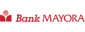 Logo Bank MAYORA terlihat menonjol dengan warna merah, menandakan identitas lembaga keuangan yang menawarkan berbagai layanan perbankan. Desainnya sederhana, menciptakan kesan profesional di sektor perbankan.