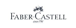 Logo Faber-Castell menonjol dengan desain elegan. Teks menunjukkan reputasi merek dalam industri alat tulis sejak 1761.
